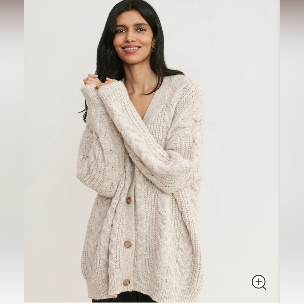 Cable Knit Cocoon Cardigan Jenni Kayne Oatmeal - Picture 2 of 4